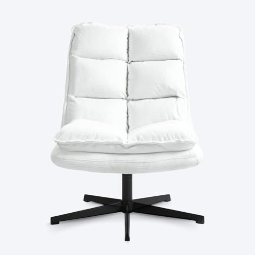 MEUBLE COSY Sessel 360° Drehbar Einzelsofa Faltbar Loungesessel Relaxsessel mit Armlehne Design Drehsessel, Metallbeine, für Wohnzimmer Schlafzimmer, Weiß, 65x79.5x85cm