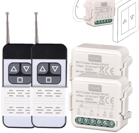 Anvek Interruttore Tapparelle RF, Telecomando per Tapparelle Elettriche, Controllo App Smart Life, Modulo Comando Wireless per Persiane Avvolgibili, Relè 300W (2)