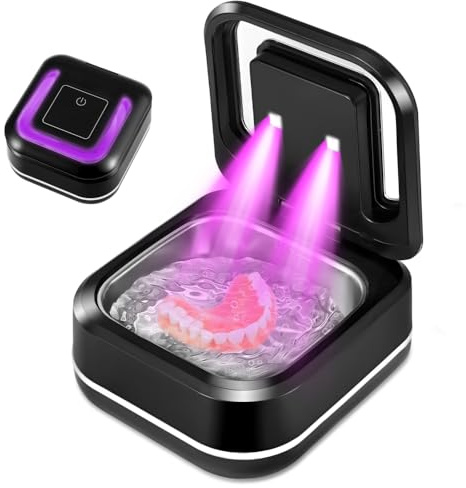 Nastopee Ultrasonic Retainer Cleaner, 42KHz UV Denture Cleaner, 200ML Portable Ultrasonic Cleaner for Retainer, Aligner, Mouthguard, Whitening Trays, Toothbrush Head, Ring, Diamond (Black)