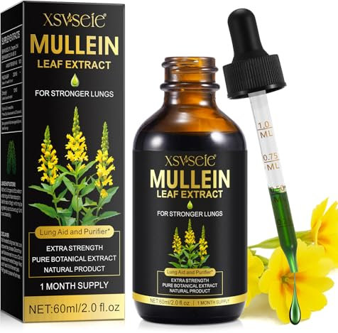 Mullein Leaf Extract for Lungs, Natural Mullein Drops for Lung Cleanse & Premium Mullein Leaf Liquid Drop, Fast Absorption Rich in Chlorophyll Vegetarian & Health Supplemen 60ml