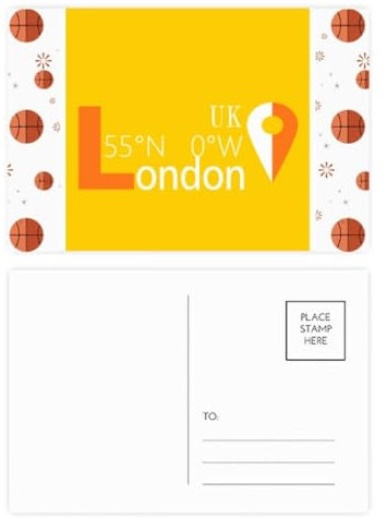 London Geography Coordinates Trave Basketball Postkarten-Set, Dankeskarte, Versandseite, 20 Stück