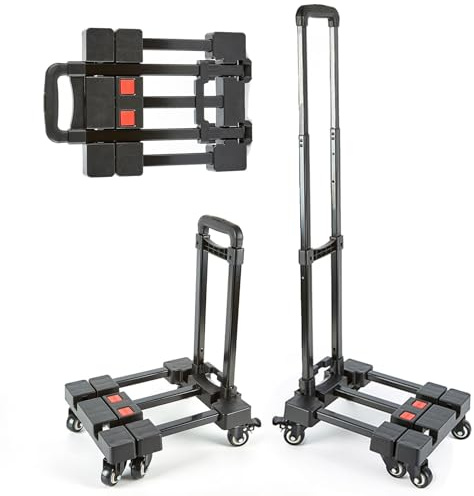 Carretilla de mano plegable resistente con 6 ruedas, plataforma de 150 kg, carrito utilitario para viajes, equipaje, compras, mudanzas, portátil y compatible con oficina