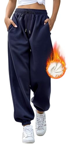 EBANKU Pantalon de survêtement doublé Sherpa pour Femme Pantalon de Jogging Thermique doublé en Polaire avec Poches - Bas épais et Chaud pour l'hiver Survêtement pour Loisirs Gym et Jogging