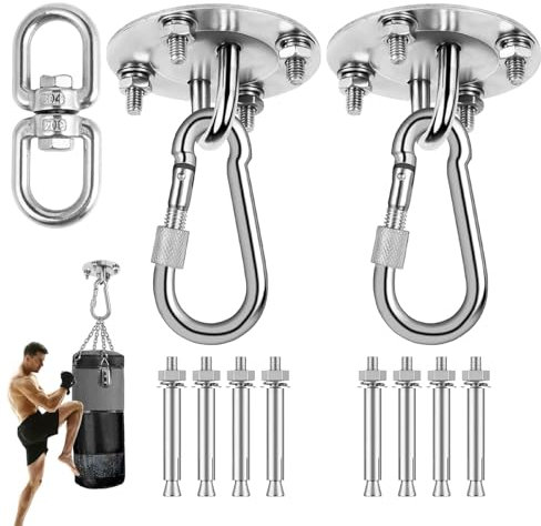 FHISKUNYU Haken Set für Schaukeln,Schwerlasthaken 400kg [3er Set] Edelstahl – Deckenhaken für Boxsackhalterung & Yoga-Schaukel, 360° Drehbare Befestigung an Beton und Holz