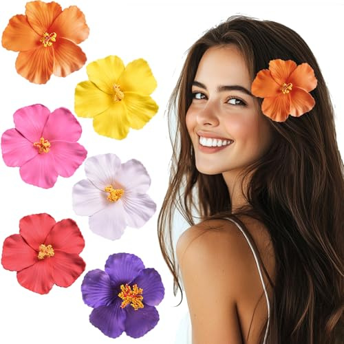 Hawaianas Pinzas Pelo Mujer Niña, Clips de Pelo de Flor, Frangipani Pasadores Pelo Mujer Horquillas Grandes Flores para el Pelo, Accesorios pelo Tocados de Boda Fiesta Playa 6 Piezas