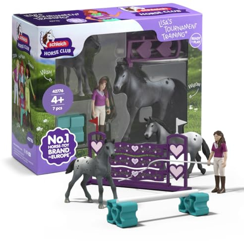 schleich Horse Club | Lisa's Turnier Training 42776 | ab 5 Jahren | 7 Teile | Set inkl. Pferd, Fohlen, bewegliche Figur Lisa, Hindernisse & Reitzubehör | Pferde Spielzeug für Mädchen und Jungen