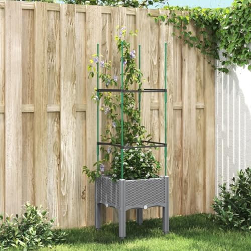 Xichuzi Pflanzkübel mit Rankgitter Hellgrau 40x40x142,5 cm PP, Blumentopf Gross, Blumenkasten Balkon, übertopf, Pflanzkasten, Flowerpot, Kräuterbeet Für Die Küche, Vertikalbeet - 367947