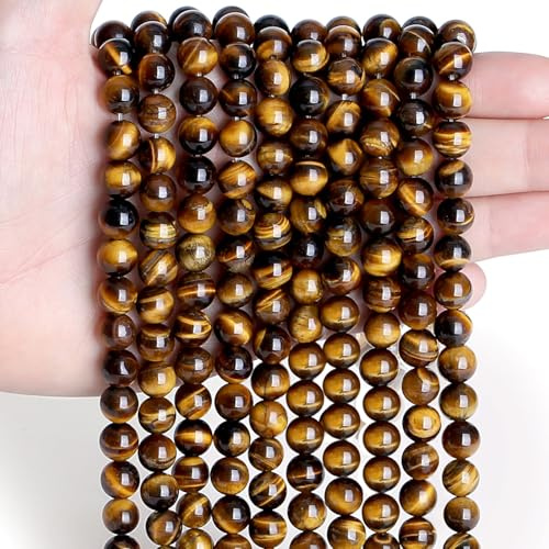 Sahoottie 100 Stück Tigerauge Perlen zum Auffädeln Braune Edelsteinperlen | 6mm Runde Kristallperlen mit Loch Naturstein Edelsteine zum Auffädeln Steinperlen für Armbänder Ketten DIY Schmuck Basteln
