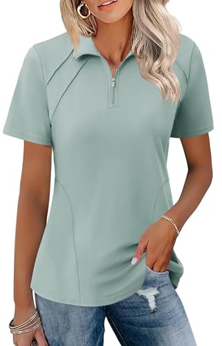 LOMON Women's Fancy Golf Shirts for Women Summer Quick Dry Moisture Wicking Cotton Polo Shirt Short Sleeve Collared Tee (Light Green,X-Large)