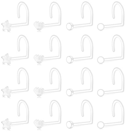 LAURITAMI Nasenpiercing Stecker Bioflex Retainer Durchsichtig Nasenstecker L Form Spirale Gerade Kunststoff Piercing Nase