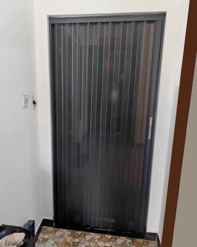 Schiebe-Akkordeon-Fliegengittertür, selbstklebend, faltbar, Netztür, grau, verschließbar, passend für 61 x 203 cm bis 152 x 203 cm, ideal für Innenräume, einfache Installation, langlebiges Design.