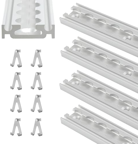 Fiqops rails d'avion, 8 x 1 m rails d'avion en aluminium, avec 16 crochets doubles, percés, rails d'arrimage argentés anodisés, rails d'avion pour camionnettes, caravanes, camions
