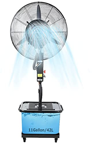 Heavy Duty Pedestal Oscillating Fan with Mist, 90-Degree Oscillation, Adjustable Height, 3 Cooling Speeds for Industrial and Commercial Use
