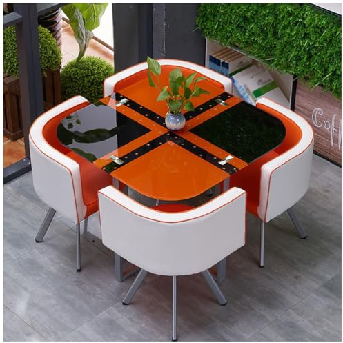 Küchen-Esstisch und Stühle, 4Er-Set, Quadratischer/Runder Esstisch und 4Er-Set, Moderner Tisch und Stuhl Aus Gehärtetem Glas für Kaffeeküchen-Besprechungstisch,6