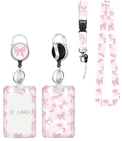 Ausweishülle,Rosa Lanyard mit Kartenhalter Einziehbarer Ausweishalter mit Abnehmbarem Umhängeband Verschiebbarer Kartenhalter für Frauen Lehrer Krankenpfleger Büroangestellte Ausweise Busfahrkarte
