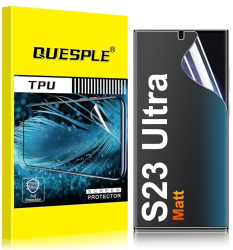 QUESPLE [3 Stück] Matt Schutzfolie für Samsung Galaxy S23 Ultra 5G, Anti-Fingerabdruck, Blendschutz Matte Weich TPU Folie, Ultra-Klar Fingerabdruck-ID Unterstützen Displayschutzfolie