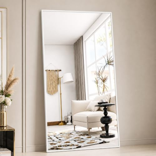 BEAUTYPEAK Groß Ganzkörperspiegel 200x90 cm, HD Spiegel mit Ständer | Bruchfester Standspiegel und großer Wandspiegel, hängend oder lehnend, Bodenspiegel für Schlafzimmer,Wohnzimmer und Flur,Weiß