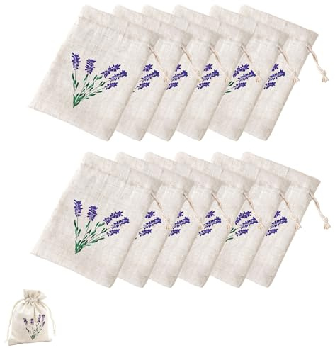 Pack de 12 Sachets Lavande Vides en Coton, Sachets Parfumés pour Armoire, Tiroirs, Valises, Chambres, Salles de Bain et Voitures, Désodorisants Écologiques et Pratiques pour Éliminer Les Odeurs