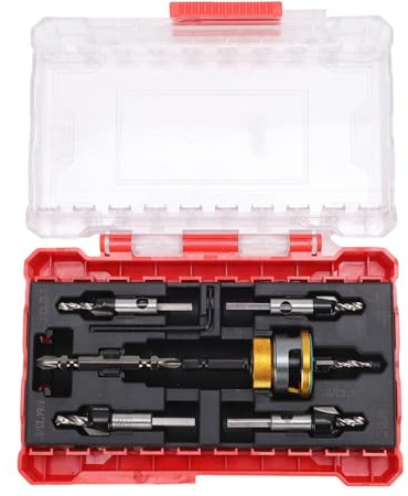 Spacnana Kit de Brocas para Avellanador, 4 Piezas de Brocas para Avellanador con Tope de Profundidad Ajustable con Flautas de Viruta en Espiral, para Carpintería, Madera Contrachapada,