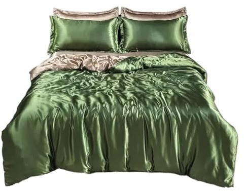 AYWTIUN Bettwäsche-Set aus Seide Satin-Seidenbettwäsche mit Bettbezug, Bettlaken, Kissenbezügen, Fester Einzel-, Doppel- und Paar-Kissenbezug(Color M,180x220cm 4 pcs Set)