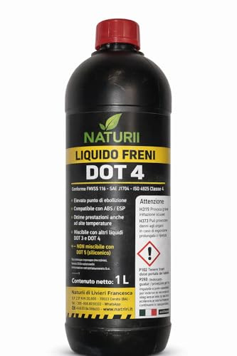 Naturii Liquido Freni DOT 4 – Fluido Freni Auto Moto 1L, Compatibile ABS ESP, Conforme FMVSS 116 SAE J1704 ISO 4925