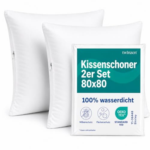 Twinzen Kissenschoner 80x80 2er Set Milbenbezug Oeko-Tex | Effektiver Schutz vor Partikeln · Sanft zur Haut · Pflegeleicht · Waschbar bis 90°C · Alltagstauglich