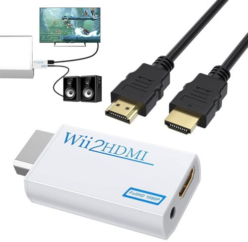 afhgdjr Adaptador Wii HDMI con 1.5m Cable HDMI HD 1080p,Convertidor Wii HDMI para TV/Monitor,con Salida de Audio de 3,5 mm y Hdmi,para Monitores,Proyectores y Televisores de Wii (Blanco)