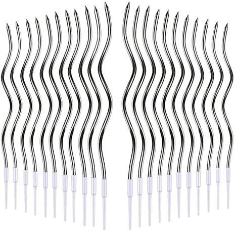 KMFYMPT 24 Candeline Lunghe Compleanno Sottili, Spirale Candeline Compleanno Particolari con Supporti, Nero Candele LungheCompleanno per Decorazioni Torta Compleanno