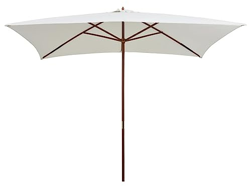 Parasol avec support, 200 x 300 cm, mât en bois, blanc crème, pour clôture de jardin, clôture de balcon