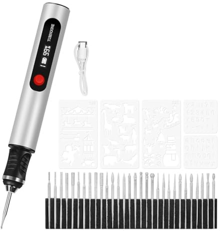 Tacdas Bolígrafo de Grabado para Artistas y Aficionados Al Bricolaje. Graba en Más de 50 Superficies. Ideal para Principiantes. Recargable. Incluye 30 Puntas y Guía de Maestría A