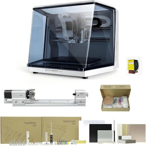 Makera CNC Milling Machine with 4th Axis Rotary+5W Laser+PCB Kit | Carvera Air CNC Machines, Auto Probing&Leveling, Quick Tool Change, for Wood, Metal, Plastic, Leather&Electronics