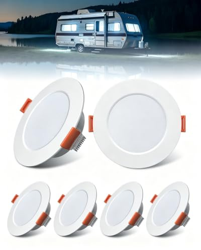Bonlux 6er Set LED Einbaustrahler 12V Warmweiß 3000K Dimmbar 3W Spot Einbauleuchten Deckenspots, Ultra Flach Deckenleuchte für Boot Wohnwagen Wohnmobil Kleiderschrank
