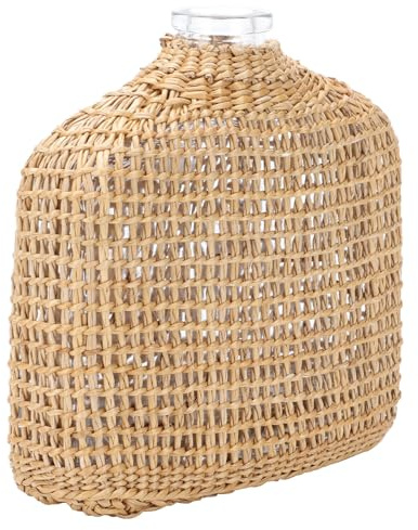 Zerodeko Vase pour Fleurs Séchées, Flacon Diffuseur D'arômes en Verre et Rotin, Marron, Rechargeable, Compact et Léger, pour Salon, Décoration Nordique sans Flamme