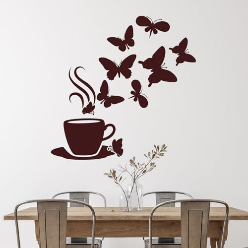 GRAZDesign Wandtattoo Kaffee Tasse mit Schmetterlingen | Wandtattoo Küche selbstklebend - 40x40cm / 073 dunkelgrau
