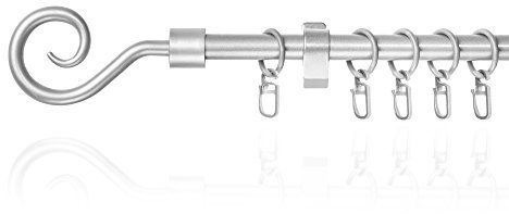 Lichtblick Gardinenstange Kringel, 16 mm, ausziehbar, 1 läufig, 130-240 cm Länge, inklusive Wandhalter und Ringe mit Faltenleghaken Silber