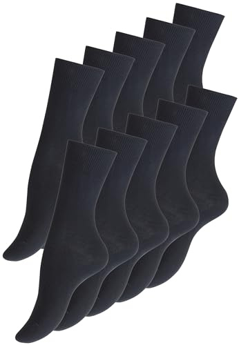 Cotton Prime 10 par damstrumpor svart bomull slät stickade, spets handlänkade, svart, 35-38 EU