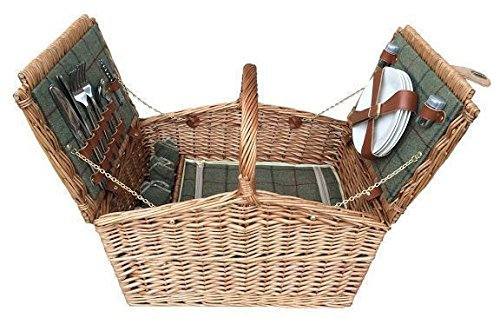 Red Hamper FH071 4 Person Grün Tweed Doppel Lidded Ausgestattet Picknick-Korb, Braun, 33 x 48 x 28 cm