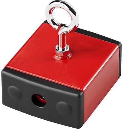 Master Magnetics Ceramic Fishing Magnet with Eyebolt - Heavy-Duty Strong Retrieval Magnet - Magnetic Pickup Tool - 100 lb Pull Force - 2.38 L x 2.38 W x 1 H