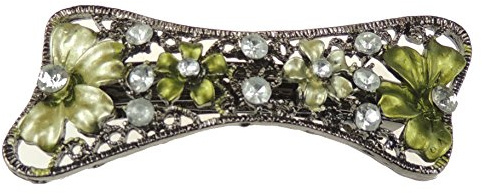 Damen Emaille Floral Diamante 7,5 cm Bogen Metall Vintage Haarspange Haarklammer grün