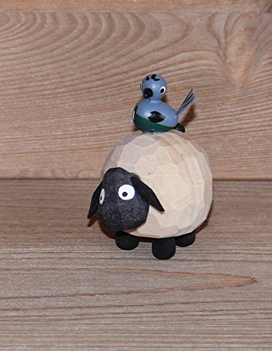 Rudolphs Schatzkiste Holzfigur Schaf mit Vogel hell Höhe 4,5cm NEU Figuren Schnitzen Holz Wald Figur Kirche Erzgebirge Seiffen Weihnachten Spielzeug Dekoration Tischdeko Kurrende