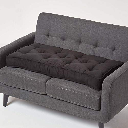 HOMESCAPES Black Faux Suede 2 Seater Booster Cushion Large Firm 100 cm Wide Seat Pad with Supportive 10 cm Thick Lift for Sofa or Bench Long Cushion for the Elderly, Post Surgery & Pregnancy