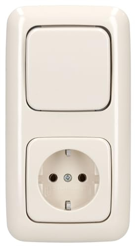 Busch-Jaeger Busch-Duro 2000 SI Komplettset: 20 EUC-212 SCHUKO Steckdose + 2506-212 Wippe + 2000/6 US Wippschalter-Einsatz + 2512-212 2-Fach Rahmen Cremeweiß