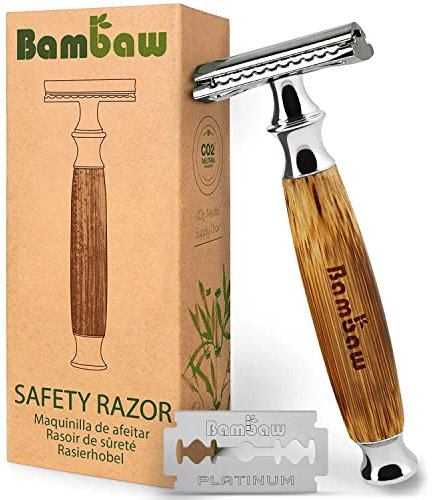 Bambaw – Maquinilla de Afeitar Clasica, Maquinilla Afeitar Mujer con Cuchilla de Afeitar Doble Filo, Safety Razor, Afeitadora Tradicional – Mango de Bambú