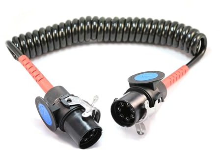 FW Fahrzeugbedarf Wilms EBS Spiralkabel für LKW, 24V-ADR, 4m Länge, 2 EBS-Stecker mit Knickschutz, Schwarz