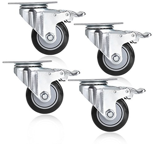 Lot de 4 roulettes pivotantes avec frein - 400 kg - Pour charges lourdes - 75 mm - Noir