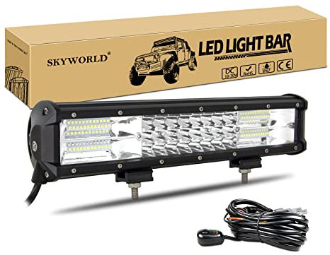 SKYWORLD Barra LED 4x4, 38cm 216W Con Arnés de Cableado 12V Faro Para Off Road Coche Tractor SUV ATV UTV Camion Vehículos Barco Todoterreno