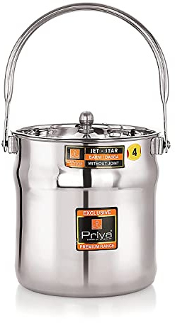Priya Stainless Steel Jetstar Milk Can/Milk Barni/Milk Pot/Oil Can (with Lid) - Capacity 1.5 Liter and Diameter - 5.1 inches
