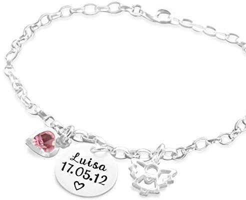Taufarmband Taufgeschenk Mädchen personalisiert Namensgravur MEINE TAUFE ENGELCHEN 925 Silber Gravur Name Datum Schutzengel Herzkristall Taufschmuck