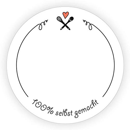 TYPOGRAPHUS 150 selbstklebende Etiketten zum Beschriften | 100% selbst gemacht | rund 50 mm - Ablösbare Papieraufkleber für Gläser, Marmelade, Einmachgläser (schwarz/weiß)