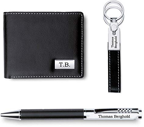 Juwelier Schönschmied - Geschenkset aus Kugelschreiber (blaue Tinte) Schlüsselanhänger und Geldbörse mit Gravur als Geschenk Schreibset 40 PS40